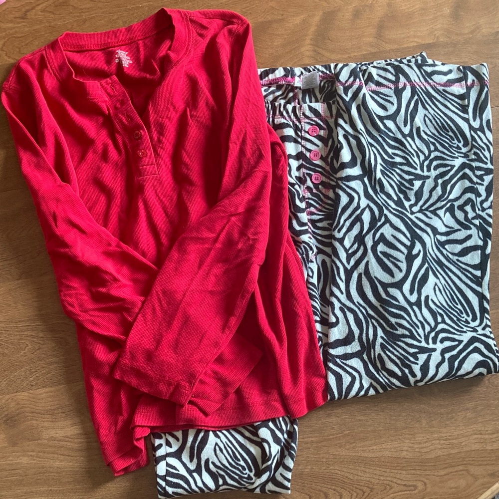 Adonna Red Henley Top with Black & White Zebra Print Pajama Pants